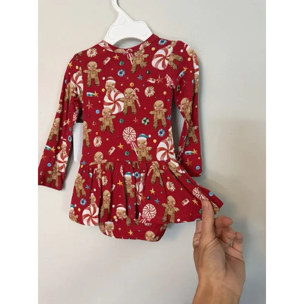Posh Peanut Girls Red Gingerbread Xmas Bamboo One Piece Dress 3-6 Months NWT